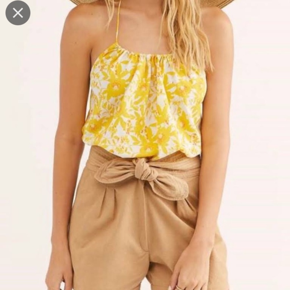 Intimately Free People Liza Halter Bodysuit in Yellow Floral